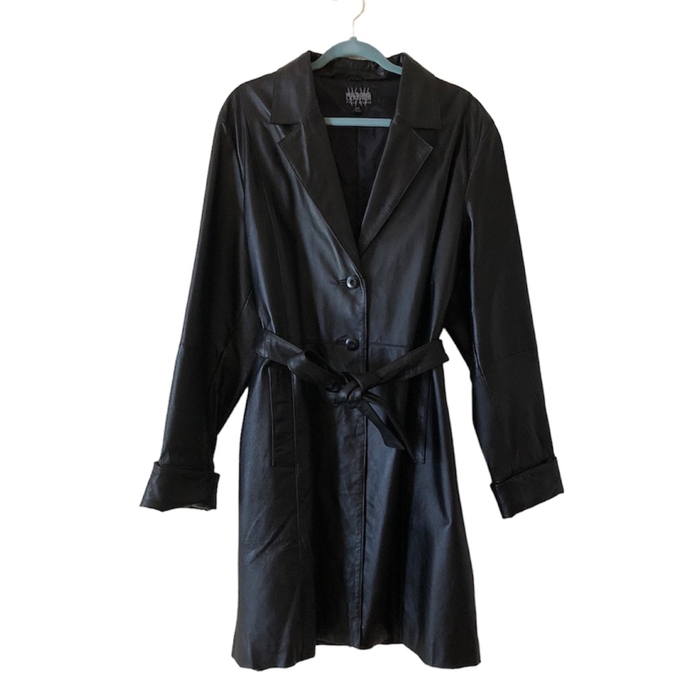 Wilsons genuine leather trench coat with belt 2X black